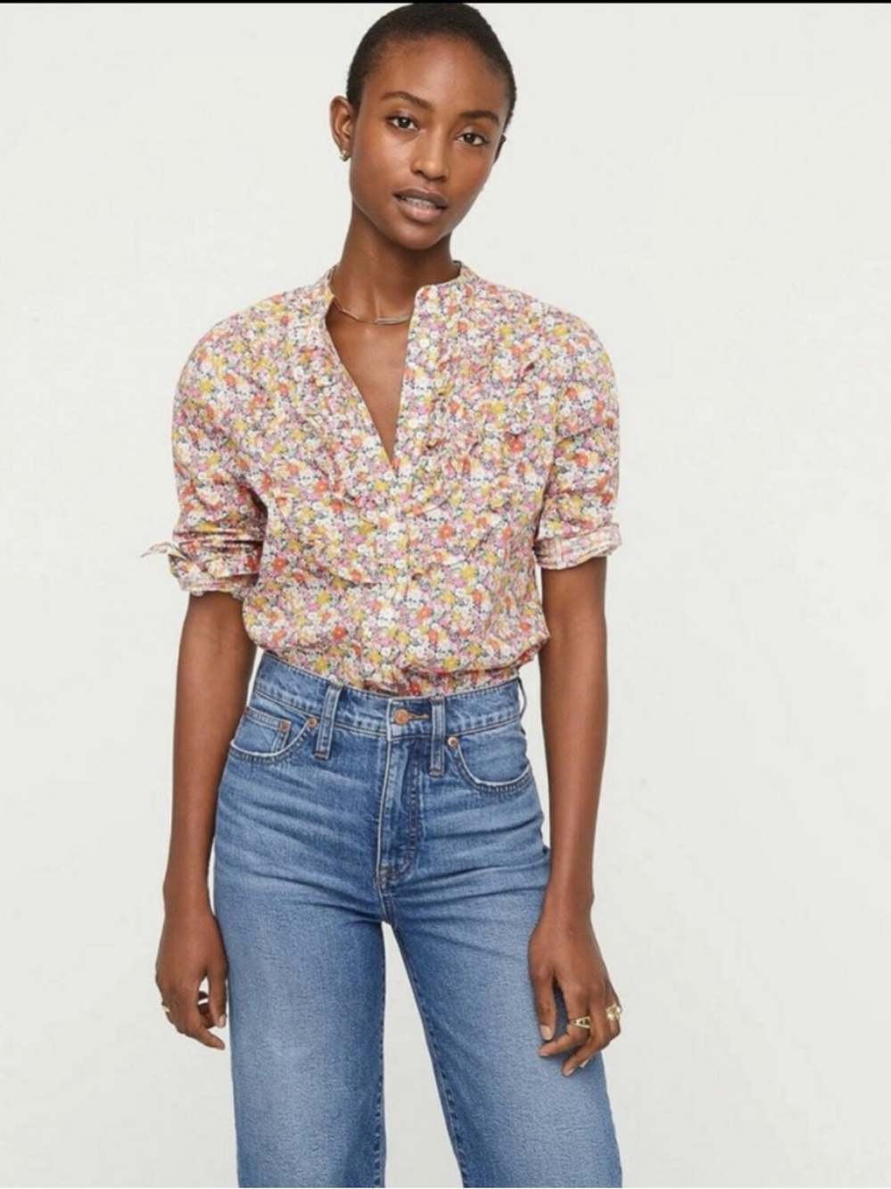 J Crew Band-collar ruffle-front shirt in Liberty® Libby floral
Ruffle front 
L - Picture 4 of 9